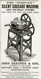 Advert for John Gardner & Son, sausage machine 1888