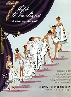 Pyjamas Prints: Advert for Kayser Bondor undergarments & nightdresses 1953