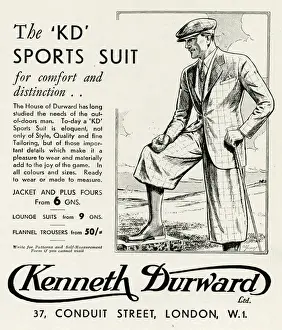 Fours Prints: Advert for Kenneth Durward sports suits 1934