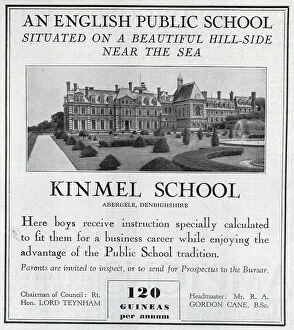 Establishment Collection: Advert for Kinmel School, a boys public school in Denbighshire