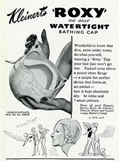 Images Dated 12th October 2012: Advert for Kleinerts Roxy watertight bathing caps 1948
