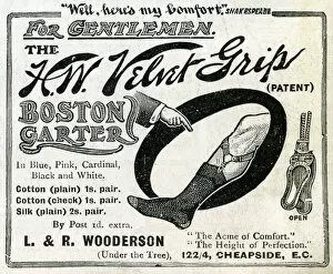 Images Dated 30th December 2016: Advert for L & R Wooderson mens sock garter 1906