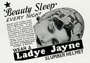Images Dated 16th July 2012: Advert for Ladye Jayne slumber helmet 1934