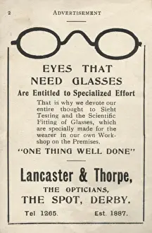 Thorpe Prints: Advertisement for Lancaster & Thorpe opticians, Derby