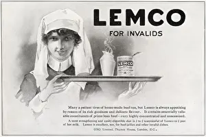 Dishes Prints: Advertisement for Lemco, highly concentrated and unseasoned prime lean beef served with hot milk