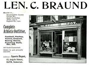 Outfitter Prints: Advert for Len C. Braund, Sports Outfitter, Bath