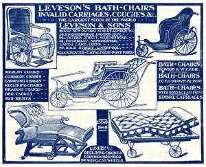 Advertising Gallery: Advert for Levesons invalid & bath chairs 1908 Advert for Levesons invalid & bath