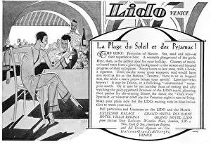 Advert for the Lido, Venice (1927) - La plage du soleil at des pyjamas Date: 1927