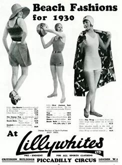 Images Dated 21st November 2018: Advert for Lillywhites beach fashions 1930
