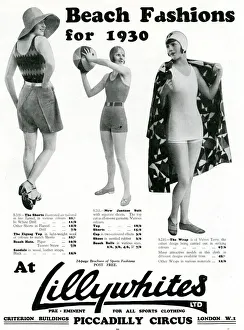 Images Dated 21st November 2018: Advert for Lillywhites beach fashions 1930