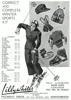 Images Dated 18th September 2017: Advert for Lillywhites skiing clothing & accessories 1937