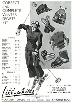 Images Dated 18th September 2017: Advert for Lillywhites skiing clothing & accessories 1937