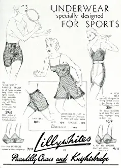 Undergarment Prints: Advert for Lillywhites womens sportswear 1937