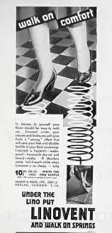 Noise Prints: Advert for Linovent, which could be laid under carpets and linoleum to create extra spring and deaden noise