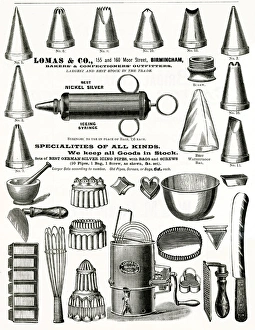 Images Dated 19th July 2017: Advert for Lomas & Co. Cake decorating tools 1898