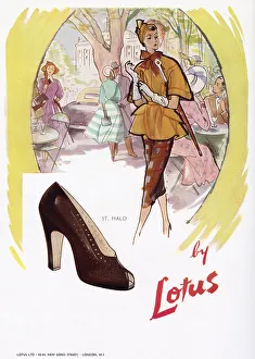 Heels Prints: Advertisement for Lotus, open-toe heeled shoes. Date: 1950