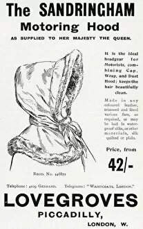 Headwear Collection: Advert for Lovegroves - motoring hood 1905