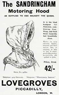 Images Dated 18th October 2019: Advert for Lovegroves - motoring hood 1905