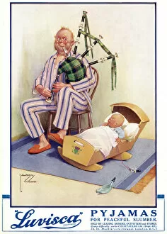 Bagpipes Gallery: Advert for Luvisca pyjamas by Lawson Wood 1931