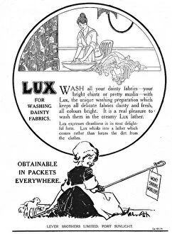 New Images July 2023 Collection: Advert for Lux soap flakes, an illustration of a woman handwashing with Lux