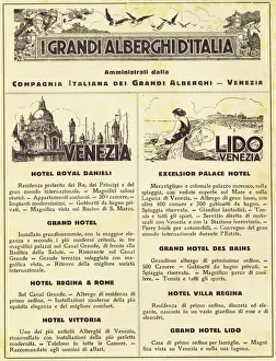 Advertisement for the main Hotels in Venice and the Lido
