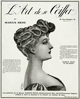 Images Dated 17th October 2017: Advert for Marius Heng pompadour hairstyle 1906