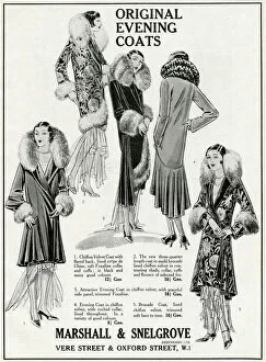 Advertising Gallery: Advert for Marshall & Snelgrove evening coats 1929 Advert for Marshall & Snelgrove
