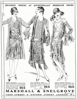 Chiffon Prints: Advert for Marshall & Snelgrove fashionable dresses 1929