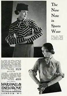 Snelgrove Prints: Advert for Marshall & Snelgrove fashionable stripes 1933