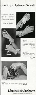 Images Dated 29th December 2017: Advert for Marshall & Snelgrove womens wrist glooves 1937