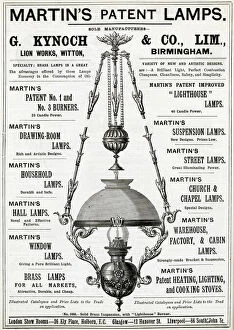 Images Dated 11th October 2017: Advert for Martins patent hanging oil lamps 1888