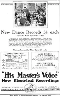 Advert for His Masters Voice for new dance records, London
