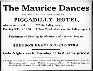Advert for Maurice Dances at the Piccadilly Hotel, London