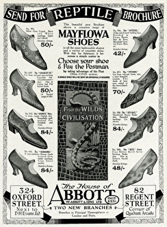 Abbott Gallery: Advert for Mayflowa crocodile, ostrich and lizard shoes 1926