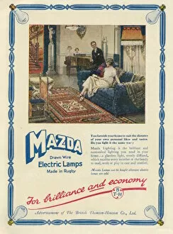 Advertisement for Mazda electric lamps (made in Rugby) showing people in a rather opulent