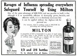 Spreading Gallery: Advert for Milton against influenza 1918