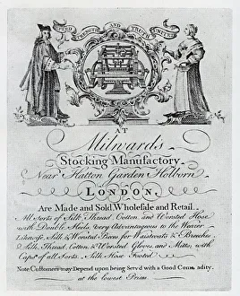 Holborn Prints: Advert - Milward's Stocking Manufactory, near Hatton Garden