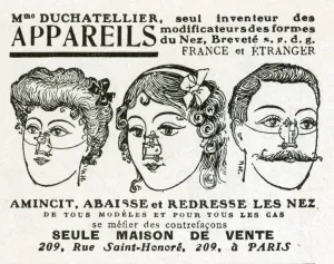 Clips Prints: Advert for Mme Duchatellier nose straightening 1908