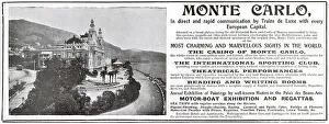 Advertisement for Monte Carlo on the fashionable French Riviera. Date: 1906