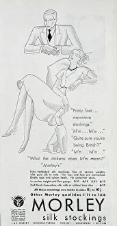 Morley Prints: Advert for Morley's range of silk, mercerised stockings. Date: 1932
