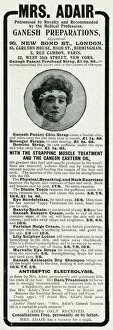 Images Dated 29th November 2016: Advert for Mrs. Adair, Genesh Patent chin strap 1905