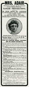 Images Dated 29th November 2016: Advert for Mrs. Adair, Genesh Patent chin strap 1905