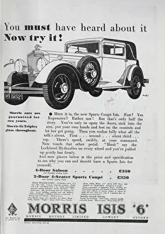 Motorcar Prints: An advert for the new Sports Coupe Isis 6 from Morris