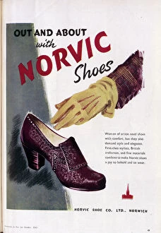 Comfort Collection: Advert for Norvic Shoes, promising comfort and elegance. Date: 1943