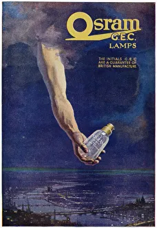 Images Dated 16th July 2021: Advertisement for Osram lamps - arm stretches down from the Heavens Date: 1919
