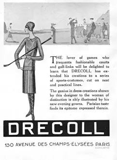 Couturiers Prints: Advert for the Paris fashion house of Drecoll, 1926