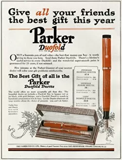 Images Dated 20th February 2012: Advert for Parker Duofold pens