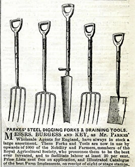 Digging Collection: Advert, Parkes steel digging forks and draining tools