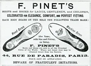 Advert for Pinets footwear in Paris 1887