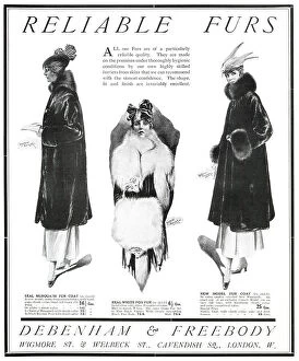 Freebody Collection: Advertisement for a range of fur winter coats, made from seal musquash, white fox fur